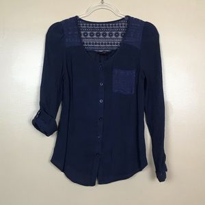 Navy long sleeves blouse with lace detail